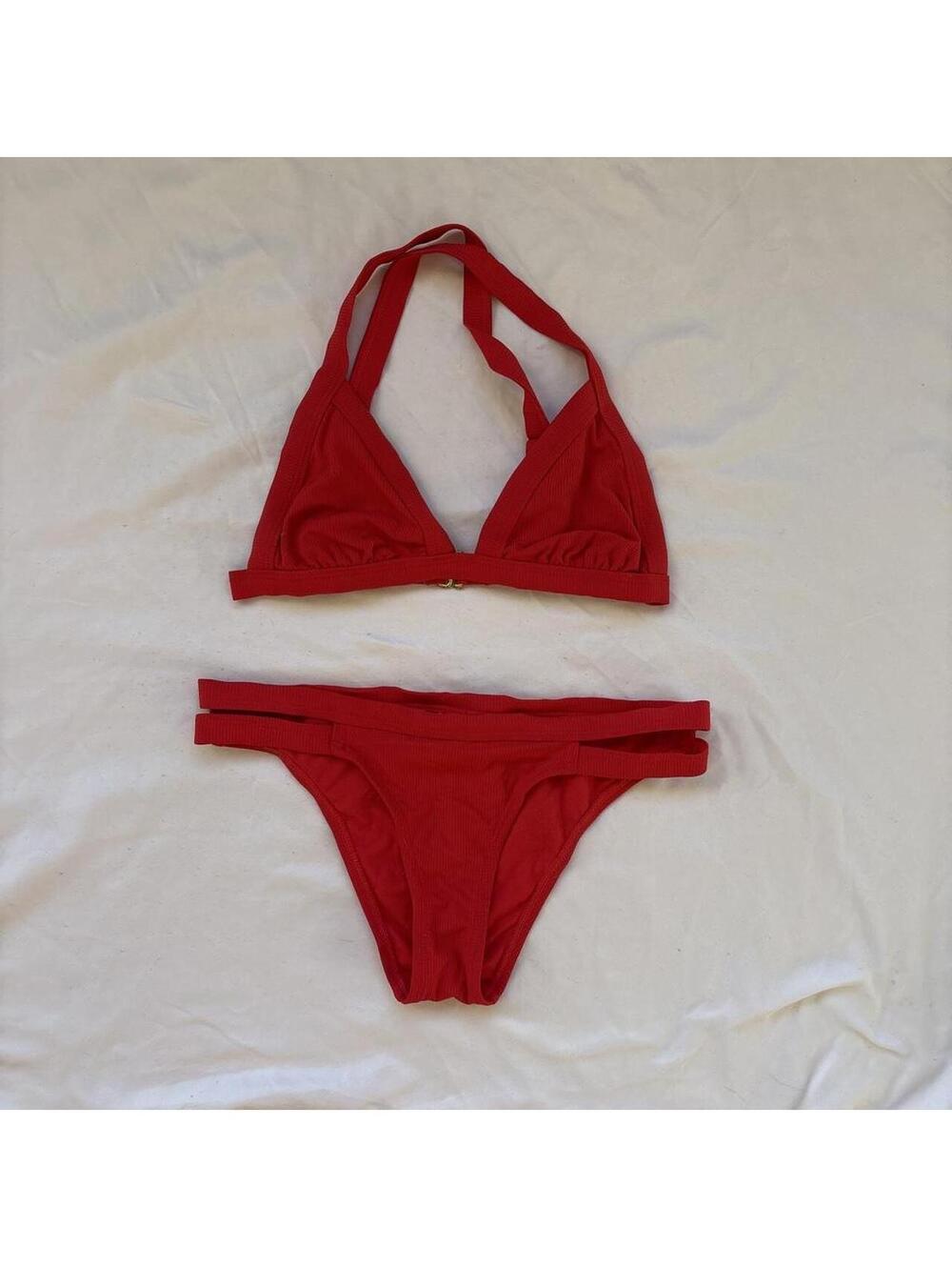 Xhilaration Red Strappy Bikini Set XS Gold Hardware Y2K